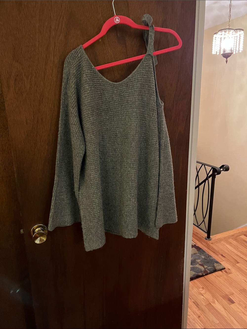Elle grey One-Shoulder Knit Sweater with Tie Strap
